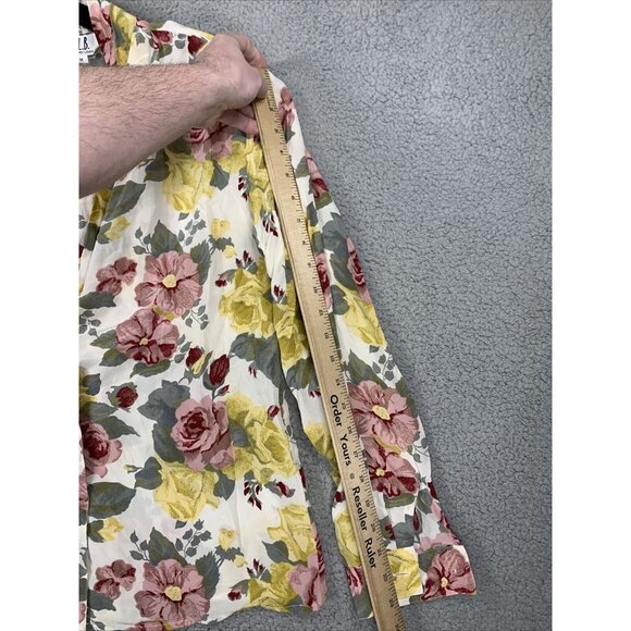 S. L. B. Womens M Colorful Floral Silk Button Long Sleeve Blouse Shoulder Pads - Picture 6 of 10